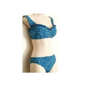 MARC JACOBS 2PC BIKINI SWIM SUIT RETRO SWIMWEAR ARUBA BLUE IVORY SZ L NWT!